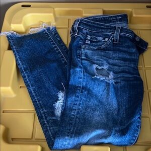 AG  womens stilt crop Distressed Blue Jeans